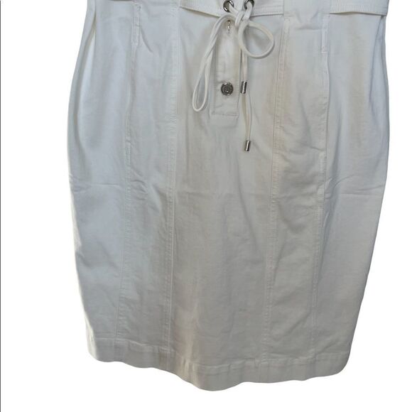 White House Black Market White Denim Waist Belt Shirt Dress Size 10 - Picture 7 of 12